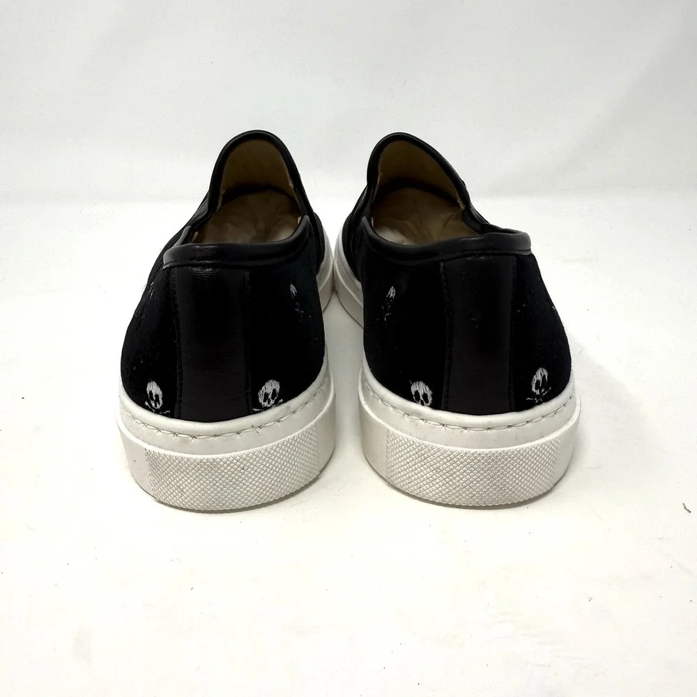 Jon Josef Bari Sneaker Loafer‎ Slip-on Shoe Black Velvet Skull & Crossbones 38 8